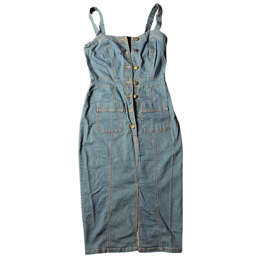 Sexy Slim Denim Button Strap Dress